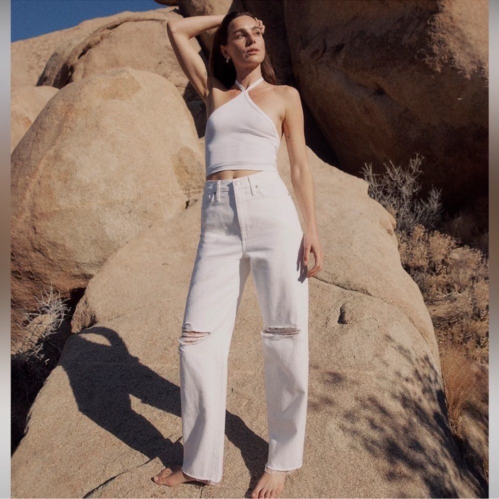 Madewell NWT High Rise Baggy Straight Jeans Size 23 Ripped Edition in White - Picture 6 of 10